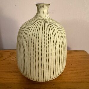 Contemporary Ceramic Bud Vase Cream with Brown Dotted Lines 6.5” X 4.5”